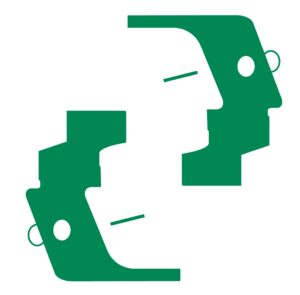 Image of two faces, mirrored, one with glasses, one appearing blind.